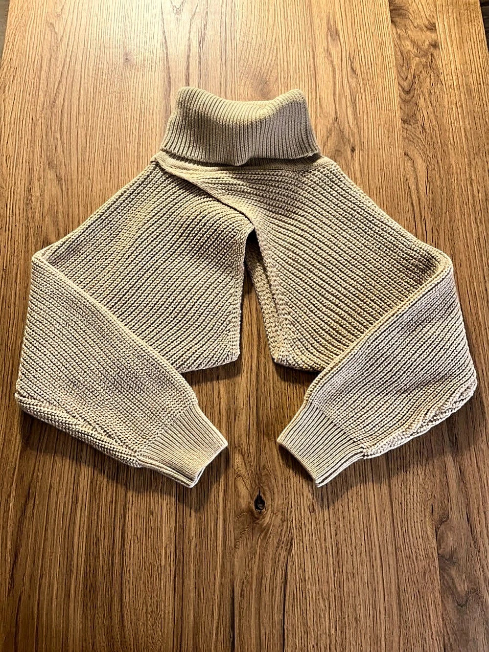 Tan Turtleneck Cross Front Cropped Sweater